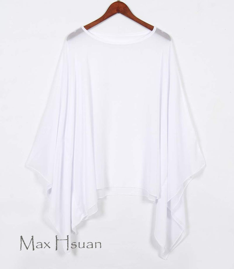 Max Hsuan Womens Summer Solid Sheer Batwing Blouse Chiffon Caftan Poncho Tunic Top Plus Size Cover up White - Image 2